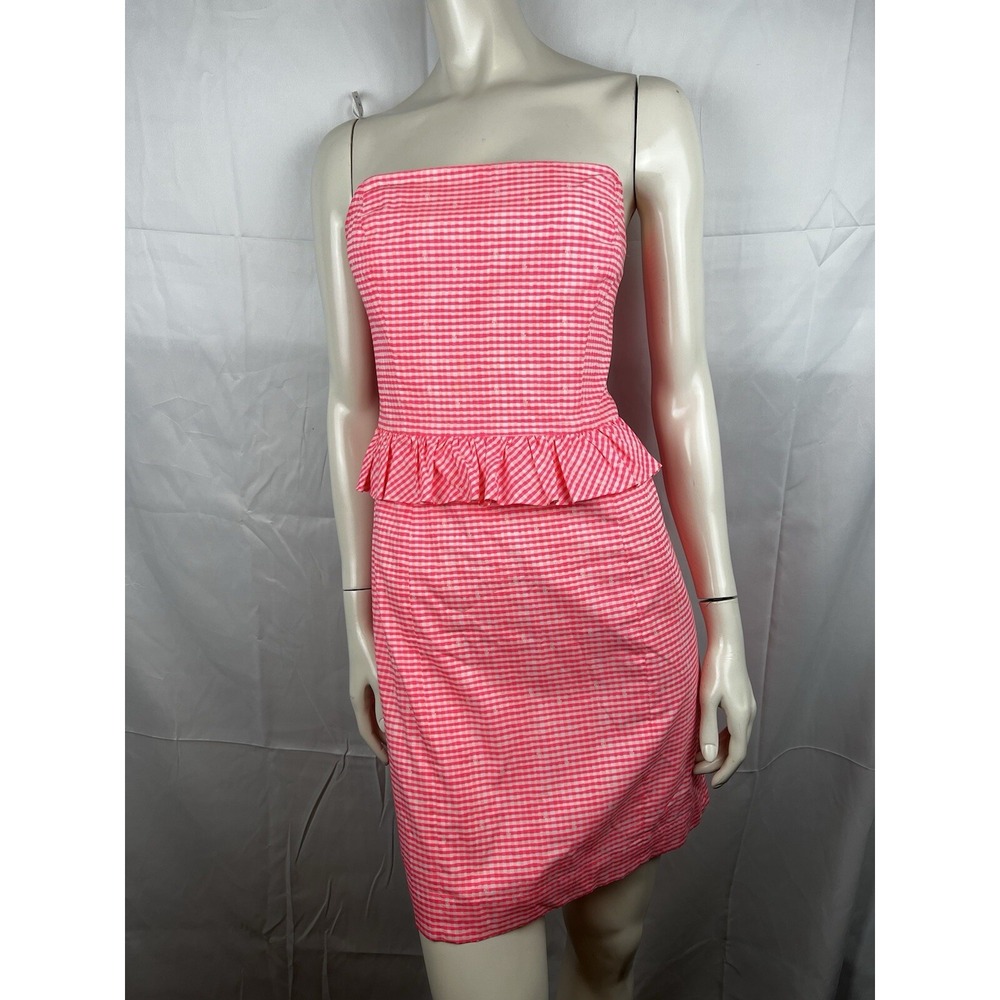 Lilly Pulitzer Lowe Fiesta Pretty Bright Pink Neon Gingham Dress-Sz 6